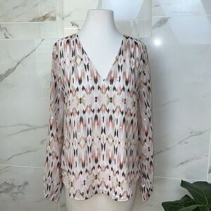 🍊2/$12🍊WHITE HOUSE BLACK MARKET Diamond Metallic Blouse w/Peach, Size 4
